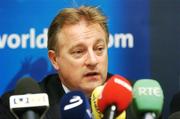 1 October 2007; Ireland head coach Eddie O'Sullivan speaking at a press conference following Ireland's defeat by Argentina on Sunday which eliminated them from the 2007 Rugby World Cup. Sofitel Porte Des Serves, Paris, France. Picture credit; Brendan Moran / SPORTSFILE