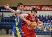 20 January 2015; Sean Kelly, St Mary's College Galway, in action against Silviu Mirt, St Vincents Glasnevin. All-Ireland Schools Cup U19B Boys Final, St Vincents Glasnevin v St Mary's College Galway, National Basketball Arena, Tallaght, Dublin. Picture credit: David Maher / SPORTSFILE