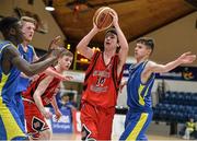 20 January 2015; Sean Kelly, St Mary's College Galway, in action against Silviu Mirt, St Vincents Glasnevin. All-Ireland Schools Cup U19B Boys Final, St Vincents Glasnevin v St Mary's College Galway, National Basketball Arena, Tallaght, Dublin. Picture credit: David Maher / SPORTSFILE
