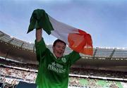 19 March 2000; Brian O'Driscoll of Ireland celebrates after the final whistle after the Six Nations Rugby Championship match between France and Ireland at the Stade de France in Paris, France. Photo by Ray Lohan/Sportsfile