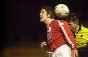 4 February 2000; Dessie Baker of Shelbourne in action against Liam Reilly of Bluebell United during the FAI Harp Lager Cup Quarter-Final match between Shelbourne and Bluebell United at Tolka Park in Dublin. Photo by David Maher/Sportsfile