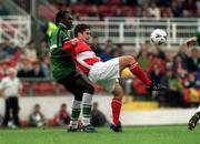 21 August 1999; Gerald Dobbs of Cork City under pressure from Wesley Charles of Sligo Rovers during the Eircom League Premier Division match between Cork City and Sligo Rovers at Turners Cross in Cork. Photo by Damien Eagers/Sportsfile
