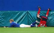 3 October 2007; Ben Woods, Leinster, goes over for his try despite the attentions of Munster's Gavin Nugent. Schools Interprovincial, Leinster Schools U18 v Munster Schools U18, Donnybrook, Dublin. Picture credit: Brian Lawless / SPORTSFILE