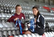 5 October 2007; Susie Cunningham, left, captain of the Galway Ladies League, with Noelle Murray, from Raheny United, at a photocall ahead of this year's FAI Umbro Women's Cup Final between Raheny United and the Galway League. Dalymount Park, Dublin. Picture credit: Matt Browne / SPORTSFILE