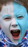 25 January 2015; Blackrock College supporter Conor Goran, age 11, from Foxrock, Dublin, urges on his side. Bank of Ireland Leinster Schools Senior Cup, 1st Round, Terenure College v Blackrock College. Donnybrook Stadium, Donnybrook, Co. Dublin Picture credit: Stephen McCarthy / SPORTSFILE