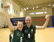 8 October 2007; Meath men Sean O'Reilly, left, from Dunboyne, and Fiachra Englishby, from Athboy, celebrate Team Ireland's 18 - 12 victory over Spain on the basketball court. 2007 Special Olympics World Summer Games, Shanghai Jiaotong University Gymnasium, Shanghai, China. Picture credit: Ray McManus / SPORTSFILE