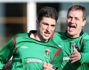 13 October 2007; Glentoran's Paul Leeman celebrates after scoring the first goal with team-mate Colin Nixon. Carnegie Premier League, Lisburn Distillery v Glentoran, Ballyskeagh, Co. Antrim. Picture credit; Oliver McVeigh / SPORTSFILE