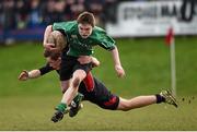 26 January 2015; Aaron Byrne, Scoil Chonglais Baltinglass, is tackled by Ian Sheridan, Wesley College. Bank of Ireland Leinster Schools Fr. Godfrey Cup Semi-Final, Wesley College v Scoil Chonglais Baltinglass. Coolmine RFC, Dublin. Picture credit: Pat Murphy / SPORTSFILE