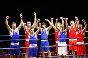 15 October 2007; Team Ireland boxers, from left to right, Kenny Egan, Dublin, John Sweeney, Donegal, Conor Ahern, Dublin, Darren Sutherland, Dublin, John Joe Joyce, Limerick, Eric Donovan, Athy, Co. Kildare, Roy Sheahan, Athy, Co. Kildare, and David Oliver Joyce, Athy, Co. Kildare, at AIBA World Boxing Championships Chicago 2007 Press Conference. The 2007 AIBA World Boxing Championships will be held in Chicago at the University of Illinois - Chicago Pavilion, from the 23rd October to the 3rd November 2007. The National Stadium, Dublin. Picture credit: David Maher / SPORTSFILE