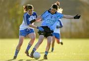 1 February 2015; Lyndsey Davey, Dublin, in action against Eileen McEilroy, Monaghan. TESCO HomeGrown Ladies National Football League, Division 1, Round 1, Dublin v Monaghan, DCU St Clares, Glasnevin, Dublin. Photo by Sportsfile