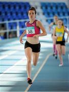 1 February 2015: Ciara Everard, UCD AC, on her way to winning the Senior Womens 800m event, in a time of 2.03.39, which qualifies Ciara for the European Indoor Championships in Prague. GloHealth National AAI Open Indoor games. Athlone International Arena, Athlone, Co.Westmeath. Picture Credit: Tomás Greally / SPORTSFILE