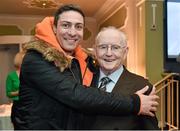 2 February 2015; Broadcaster and Journalist Jimmy 'The Memory Man' Magee with, former Olympic boxing silver medallist and now Cllr, Kenny Egan who joined him to celebrate his 80th birthday at a party in the Goat Bar & Restaurant, Goatstown, Dublin. Picture credit: Ray McManus / SPORTSFILE