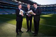 4 February 2015; Ard Stiúrthóir of the GAA Páraic Duffy, centre, with Croke Park Stadium Director Peter McKenna, left, and GAA Director of Finance Tom Ryan at the release of the GAA Financial Annual Report. Croke Park, Dublin. Picture credit: David Maher / SPORTSFILE