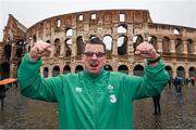 6 February 2015; Ireland supporter Mick Hayes, from Thomas Street, Dublin, in front of the Colosseum ahead of the game tomorrow. Rome, Italy. Picture credit: Stephen McCarthy / SPORTSFILE