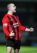 6 November 2007; Crusaders' Colin Coates celebrates victory after the match. CIS Insurance Cup semi-final, Crusaders v Glentoran, Winsor Park, Belfast, Co. Antrim. Picture credit; Oliver McVeigh / SPORTSFILE