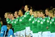 6 February 2015; The Ireland team during the National Anthem. Women's Six Nations Rugby Championship, Italy v Ireland, Stadio Mario Lodigiani, Florence, Italy. Picture credit: Maxi Pratelli / SPORTSFILE