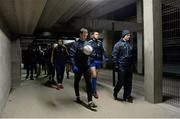 7 February 2015; The Roscommon squad head out to warm up. Allianz Football League, Division 2, Round 2, Down v Roscommon. Páirc Esler, Newry, Co. Down. Picture credit: Oliver McVeigh / SPORTSFILE