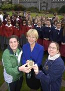 9 November 2007; Minister for Education and Science Mary Hanafin T.D., with Special Olympics athlete Aisling O'Brien, left, from Sandycove, Co. Dublin, who won a bronze medal for basketball, Clare Adams, from Coolock, Co. Dublin, and transition year students from local schools, at the launch of a new Special Olympics Ireland Transition Year Curriculum Enrichment Programme 'A Place for Everyone - S.O. Get Into It', sponsored by SPAR. SO Get Into It, was designed to celebrate the talents and potential of people with a learning disability, particularly in the area of sport. The programme has been distributed to 549 Post Primary Transition Year groups and contains cross curricular lesson plans, worksheets, and a short DVD. Chester Beatty Library, Dublin Castle, Dublin. Picture credit; Brian Lawless / SPORTSFILE