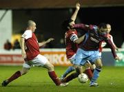 9 November 2007; Eamon Zayed, Drogheda United, in action against Michael Keane, left, and Daragh Maguire, St. Patrick's Athletic. eircom League of Ireland Premier Division, St. Patrick's Athletic v Drogheda United, Richmond Park, Inchicore, Dublin. Picture credit; Stephen McCarthy / SPORTSFILE