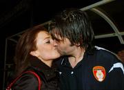 9 November 2007; St. Patrick's Athletic captain Daragh Maguire celebrates with his fiancée Linda Monaghan after playing his last game for the club. eircom League of Ireland Premier Division, St. Patrick's Athletic v Drogheda United, Richmond Park, Inchicore, Dublin. Picture credit; Stephen McCarthy / SPORTSFILE
