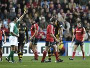10 November 2007; Munster's Marcus Horan is shown a yellow card by referee Malcolm Changleng. Heineken Cup, Pool 5, Round 1, London Wasps v Munster, Ricoh Arena, Foleshill, Coventry, England. Picture credit; Matt Browne / SPORTSFILE