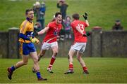 8 February 2015; Louth's Declan Byrne and Ryan Burns, right, celebrate a late score against Clare. Allianz Football League, Division 3, Round 2, Louth v Clare, Gaelic Grounds, Drogheda, Co. Louth. Picture credit: Pat Murphy / SPORTSFILE