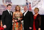 10 November 2007; Niamh Mulcahy, Cork, is presented with her Energise Camogie Munster Young Player of the Year Award by the Guest of Honour - Ireland and Leinster rugby player - Gordon D'Arcy, left, in the company of Cormac Farrell, Business & Marketing Manager, O'Neills Irish International Sports Co., and Liz Howard, right, Uachtarán Chumann Camógaíochta na nGael, at the Energise Sport Camogie All-Star Awards 2007 in association with O'Neills. Citywest Hotel, Conference, Leisure & Golf Resort, Saggart, Co. Dublin. Picture credit: Ray McManus / SPORTSFILE