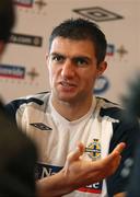 15 November 2007; Northern Ireland's Aaron Hughes at a press conference ahead of their 2008 European Championship Qualifier with Denmark. Northern Ireland Press Conference, Hilton Hotel, Templepatrick Co. Antrim. Picture credit: Oliver McVeigh / SPORTSFILE