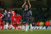 17 November 2007; Republic of Ireland's Robbie Keane waves to supporters at the end of the game. 2008 European Championship Qualifier, Wales v Republic of Ireland, Millennium Stadium, Cardiff, Wales. Picture credit; David Maher / SPORTSFILE