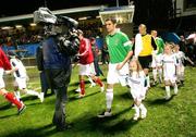17 November 2007; Northern Ireland captain Aaron Hughes leads his team out for the start of the game. 2008 European Championship Qualifier, Northern Ireland v Denmark, Windsor Park, Belfast, Co. Antrim. Picture credit; Oliver McVeigh / SPORTSFILE