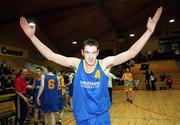 8 February 2000; David Harrison of St Laurence Loughlinstown celebrates following the Bank of Ireland Schools Cup Boys' B Final match between St Laurence Loughlinstown and St Mary's Moyderwel at National Basketball Arena in Tallaght, Dublin. Photo by Brendan Moran/Sportsfile