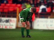19 April 2000; Graham Barrett of Republic of Ireland looks dejected following the UEFA European Under-18 Championship Play-Off 2nd Leg match between Republic of Ireland and France at Tolka Park in Dublin. Photo by David Maher/Sportsfile