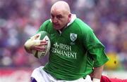 1 April 2000; Keith Wood of Ireland during the Lloyds TSB 6 Nations match between Ireland and Wales at Lansdowne Road in Dublin. Photo by Brendan Moran/Sportsfile