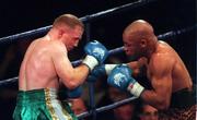 15 April 2000; Michael Carruth, left, and Adrian Stone during their IBO Middleweight Championship title fight at York Hall in Bethnal Green, England. Photo by David Maher/Sportsfile