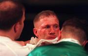 15 April 2000; Michael Carruth looks dejected followig defeat to Adrian Stone in their IBO Middleweight Championship title fight at York Hall in Bethnal Green, England. Photo by David Maher/Sportsfile