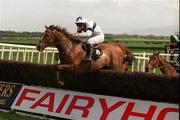 24 April 2000; Commanche Court, with Ruby Walsh up, jumps the last on their way to winning the Powers Gold Label Irish Grand National Steeplechase Handicap at Fairyhouse Racecourse in Meath. Photo by Damien Eagers/Sportsfile