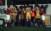 4 April 2000; Shelbourne and Drogheda United players tussle during the Eircom League Premier Division match between Shelbourne and Drogheda United at Tolka Park in Dublin. Photo by Brendan Moran/Sportsfile