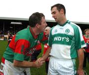 18 November 2007; Aidan Cummins, Ballyhale Shamrocks, congratulates the Birr captain Brian Whelahan. AIB Leinster Senior Hurling Championship Semi-Final, Ballyhale Shamrocks, Kilkenny, v Birr, Offaly, Nowlan Park, Kilkenny. Picture credit; Ray McManus / SPORTSFILE