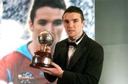18 November 2007; Brian Shelley, Drogheda United, holds the 2007 PFAI premier division player of the year award at the 2007 Ford sponsored PFAI Player of the Year Awards. The Burlington Hotel, Dublin. Picture credit: David Maher / SPORTSFILE