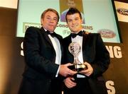 18 November 2007; Conor Gethins, right, Finn Harps, winner of the 2007 PFAI first Division player of the year award, with Ray Houghton, former Republic of Ireland International, at the 2007 Ford sponsored PFAI Player of the Year Awards. The Burlington Hotel, Dublin. Picture credit: David Maher / SPORTSFILE