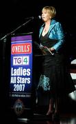 17 November 2007; Geraldine Giles, President, Cumann Peil na mBan, speaking at the 2007 O'Neills/TG4 Ladies Gaelic Football All-Star Awards.  Citywest Hotel, Conference, Leisure & Golf Resort, Saggart, Co Dublin. Picture credit: Brendan Moran / SPORTSFILE  *** Local Caption ***