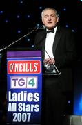 17 November 2007; An Taoiseach Bertie Ahern, TD, speaking at the 2007 O'Neills/TG4 Ladies Gaelic Football All-Star Awards.  Citywest Hotel, Conference, Leisure & Golf Resort, Saggart, Co Dublin. Picture credit: Brendan Moran / SPORTSFILE  *** Local Caption ***