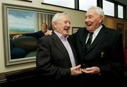 19 November 2007; Legendary Irish golfer Christy O'Connor Senior, right, with comedian and actor, Niall Tobin, launched the new documentary 'Himself - The Life & Times of Christy O'Connor Snr', which will air on Setanta Ireland at 10.30pm on Sunday December 2nd. The programme, made by Nappertandy Productions for Setanta Sports and funded through the BCI Sound & Vision Fund, provides a unique insight into the world of one of Ireland's finest ever sportsmen. The Royal Dublin Golf Club, North Bull Island Nature Reserve, Dollymount, Dublin. Picture credit: David Maher / SPORTSFILE