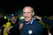 23 November 2007; Paul Hegarty, Finn Harps manager, celebrates his team's promotion to the eircom League of Ireland Premier Division after the match. eircom League of Ireland Promotion / Relegation play-off, second leg, Waterford United v Finn Harps. RSC, Waterford. Picture credit; Matt Browne / SPORTSFILE