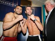 30 November 2007; Kiko Martinez and Wayne McCullough, along with promoter Pat McGee, at the Weigh-in for this Saturday's WBC Superbantamweight bout. Wayne McCullough v Kiko Martinez Weigh-in, Conference centre, Kings Hall, Belfast, Co. Antrim. Picture credit: Oliver McVeigh / SPORTSFILE