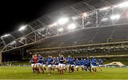 14 February 2015; The France squad warm up ahead of the game. Ulster Bank Club International, Ireland Club XV v France. Aviva Stadium, Lansdowne Road, Dublin. Picture credit: Ramsey Cardy / SPORTSFILE