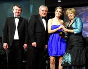 17 November 2007; Clare O'Hara, Mayo, is presented with her Allstar award by Geraldine Giles, President, Cumann Peil na mBan, in the company of An Taoiseach Bertie Ahern, T.D, Pol O Callachoir, left, Ceannsai, TG4, at the 2007 O'Neills/TG4 Ladies Football All-Star Awards. Citywest Hotel, Conference, Leisure & Golf Resort, Saggart, Co. Dublin. Picture credit: Brendan Moran / SPORTSFILE  *** Local Caption ***