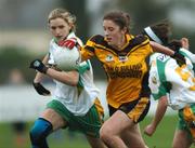 25 November 2007; Ciara O'Sullivan, Mourneabbey, Cork, in action against Michelle McAteer, left, and Dervla McMaster, Glen, Derry. VHI Healthcare All-Ireland Ladies Intermediate Club Football Championship Final, Mourneabbey, Cork v Glen, Derry, St Rynaghs GAA, Club, Banagher, Co. Offaly. Picture credit: Brian Lawless / SPORTSFILE
