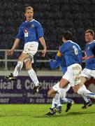1 December 2007; Glenavon's Barry Meehan, left, celebrates with team-mates Conor Walsh and Lewis Hanlin after scoring against Glentoran. Carnegie Premier League, Glenavon v Glentoran, Mourneview Park, Lurgan, Co. Armagh. Picture credit; Peter Morrison / SPORTSFILE