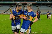 15 February 2015; O'Donovan Rossa's Michael Armstrong, left, and Thomas Morgan, celebrate after the game. AIB GAA Hurling All-Ireland Intermediate Club Championship Final, O'Donovan Rossa v Kilburn Gaels, Croke Park, Dublin. Picture credit: Piaras Ó Mídheach / SPORTSFILE